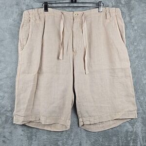Hartford Linen Zip Button Lined Drawstring Casual Shorts Mens Size 36 Light Pink